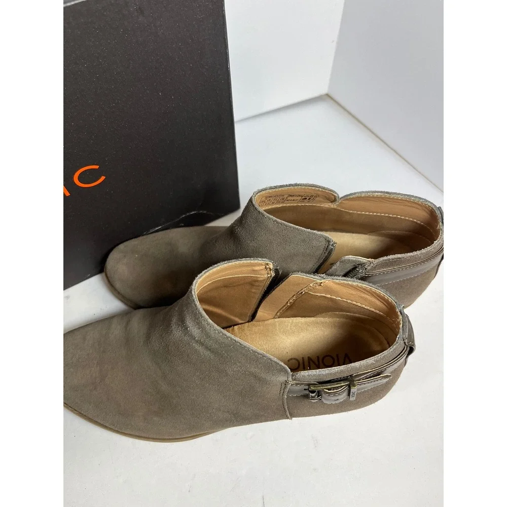 Vionic Joy Millie Greige Suede Ankle Boots‎ 322MILLIE Womens 8.5 Supportive Heel